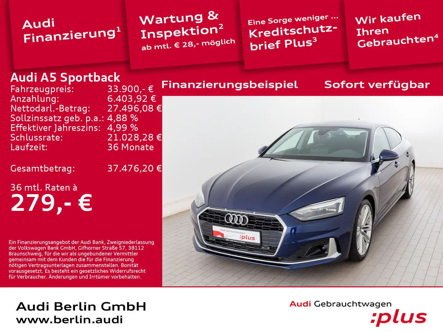Audi A5 Advanced 35 TFSI S tr. LED NAVI RFK Blau - 1