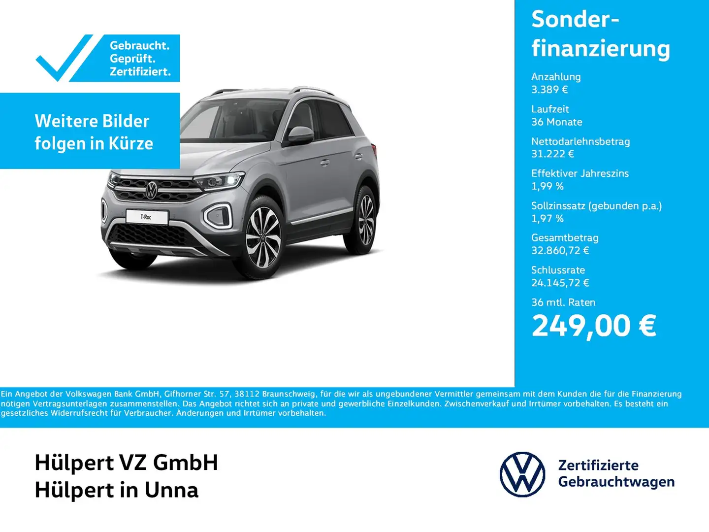 Volkswagen T-Roc 2.0 STYLE 4X4 STANDHZ ACC LM17 NAVI SITZHZ Silber - 1