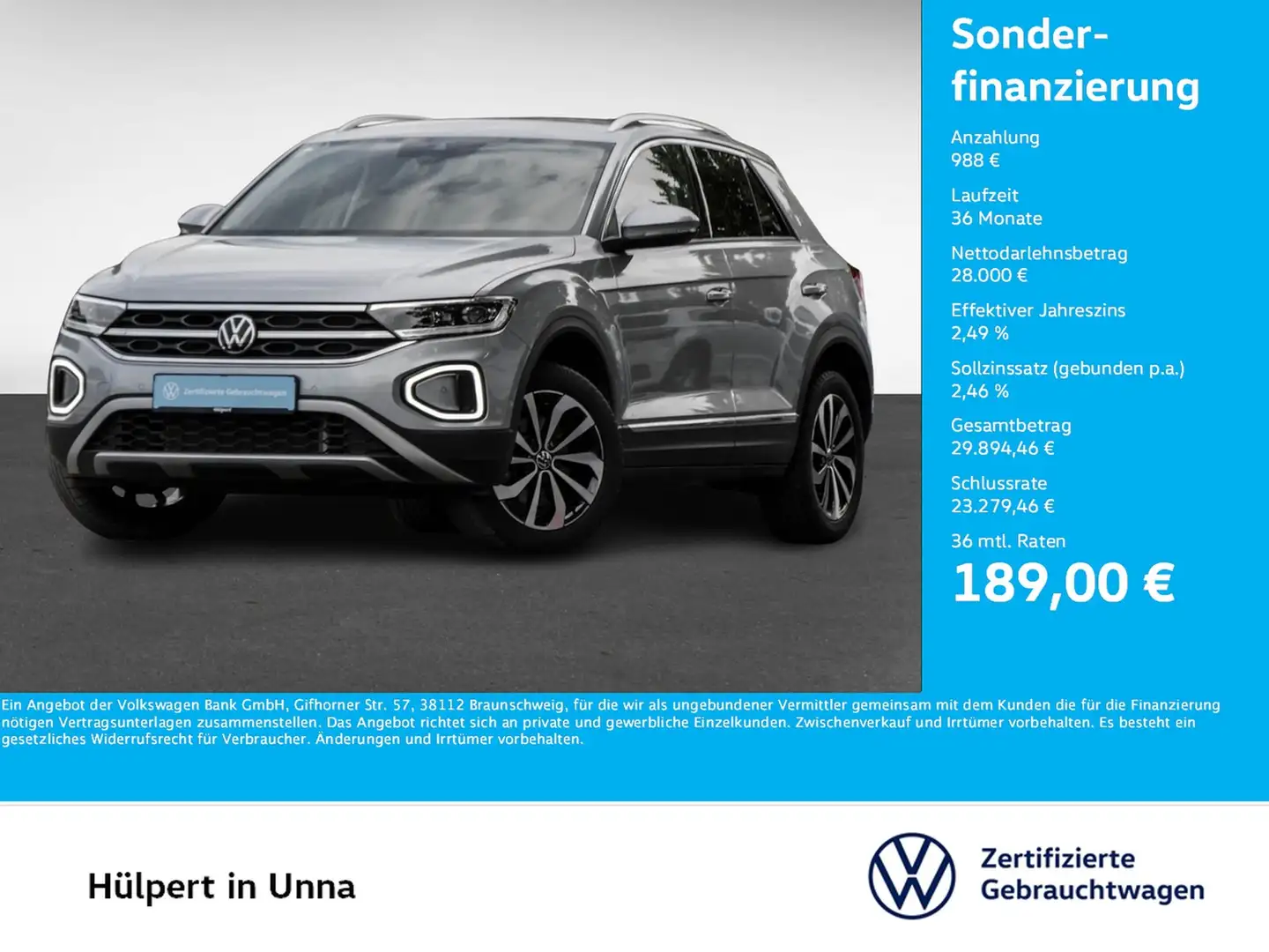 Volkswagen T-Roc 2.0 STYLE 4X4 STANDHZ ACC LM17 NAVI SITZHZ Silber - 1