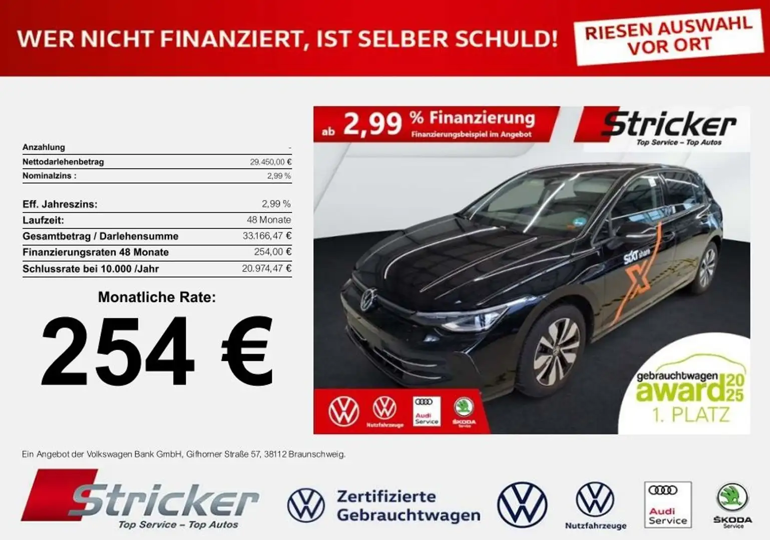 Volkswagen Golf Goal 2.0TDI DSG 254,-ohne Anzahlung Navi AHK Kame Schwarz - 1