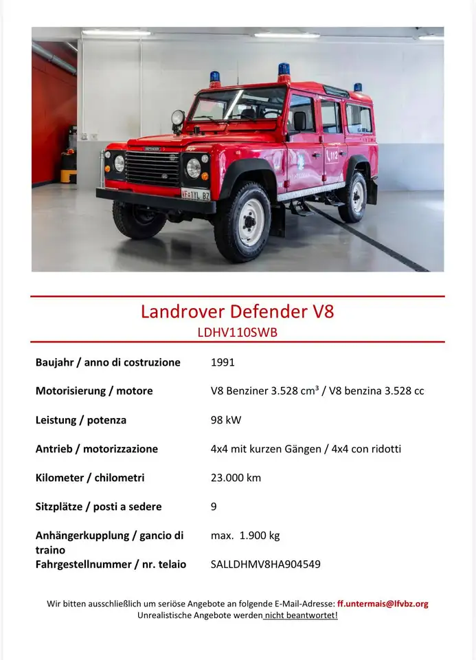 Land Rover Defender V8 Benziner Feuerwehrfahrzeug, foto 3