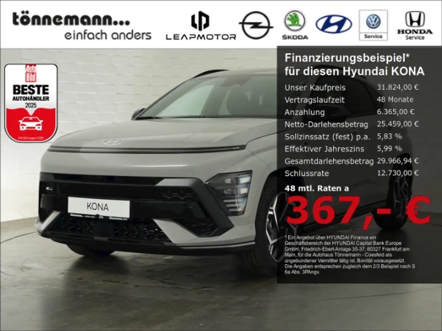 Hyundai KONA T-GDI N-LINE DCT+VOLL LED+NAVI+360 GRAD KAMERA+SIT Grau - 1