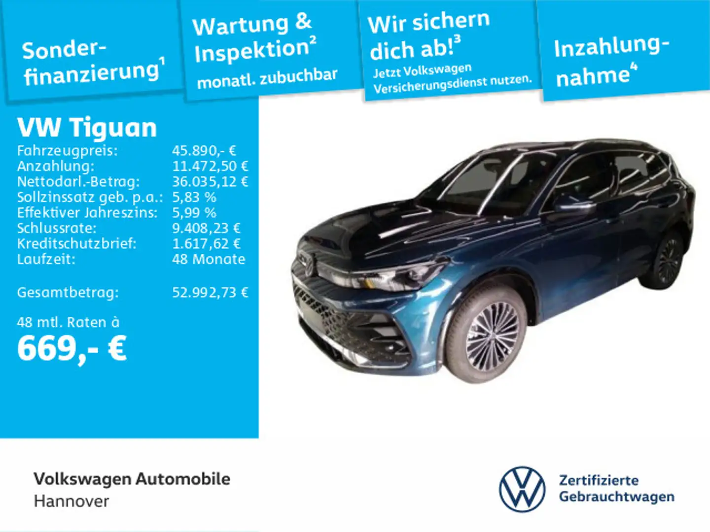Volkswagen Tiguan 2.0 TSI DSG 4M R-Line Navi AHK Kamera ACC Blau - 1