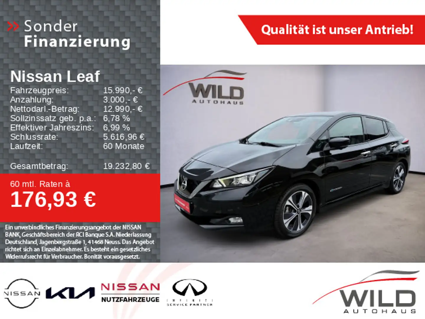 Nissan Leaf Tekna, 360°CAM, VZE, Klima, Navi, SHZ Schwarz - 1