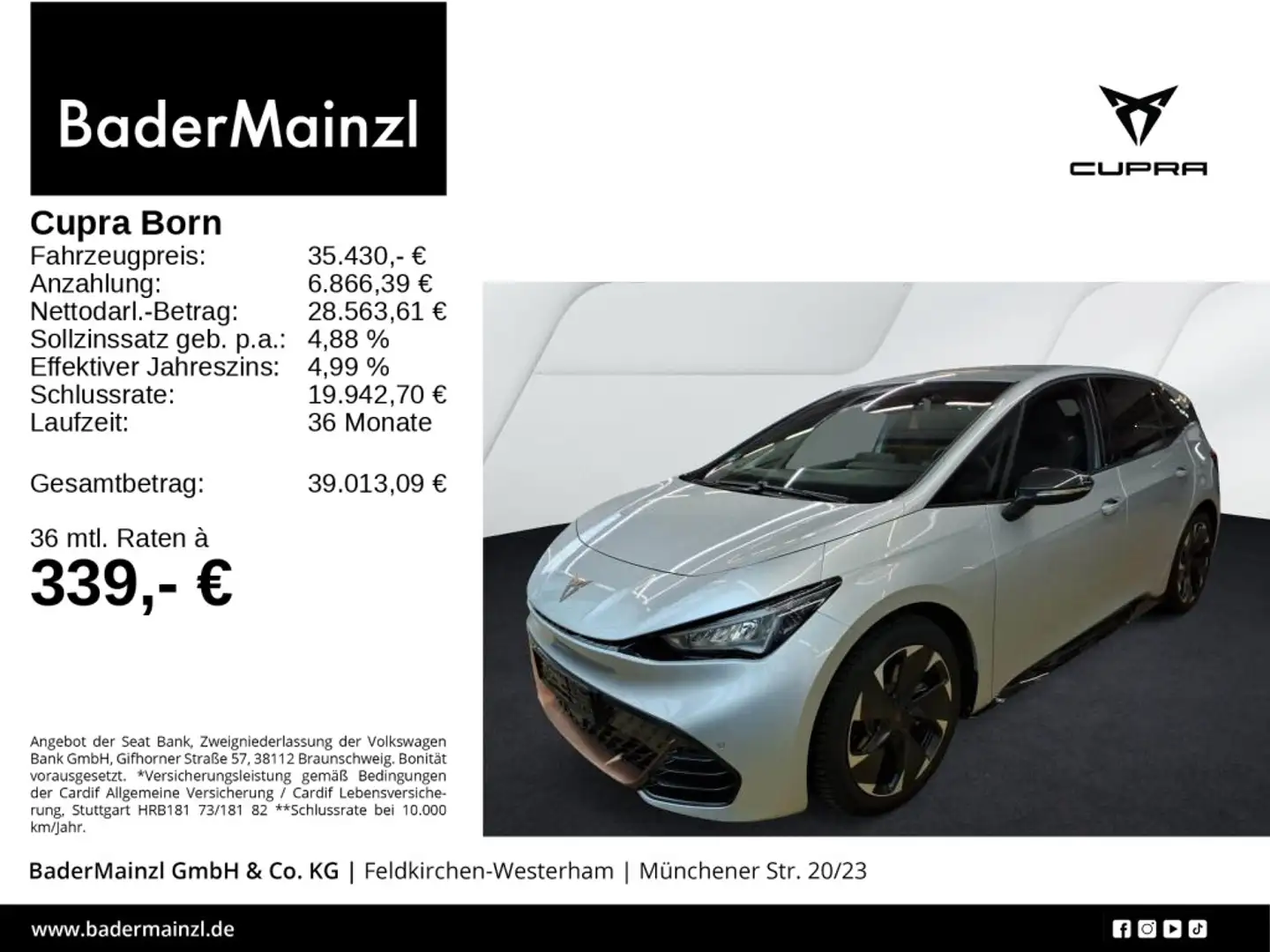 CUPRA Born 77 kWh Navi SHZ Kamera ACC WäPu LenkHeiz Silber - 1