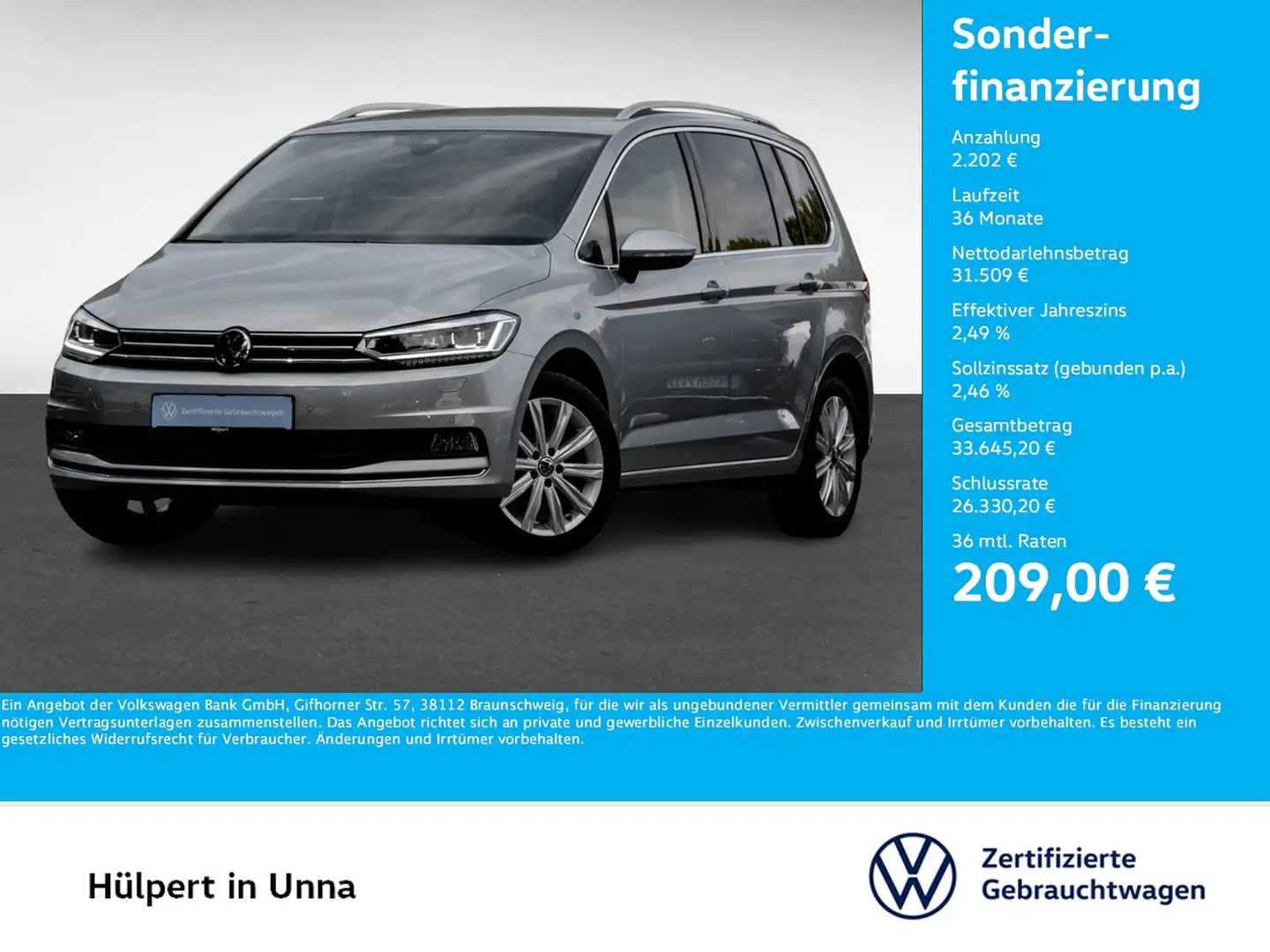Volkswagen Touran 2.0 HIGHLINE 7SITZE AHK CAM ACC LM17 NAVI Argent - 1