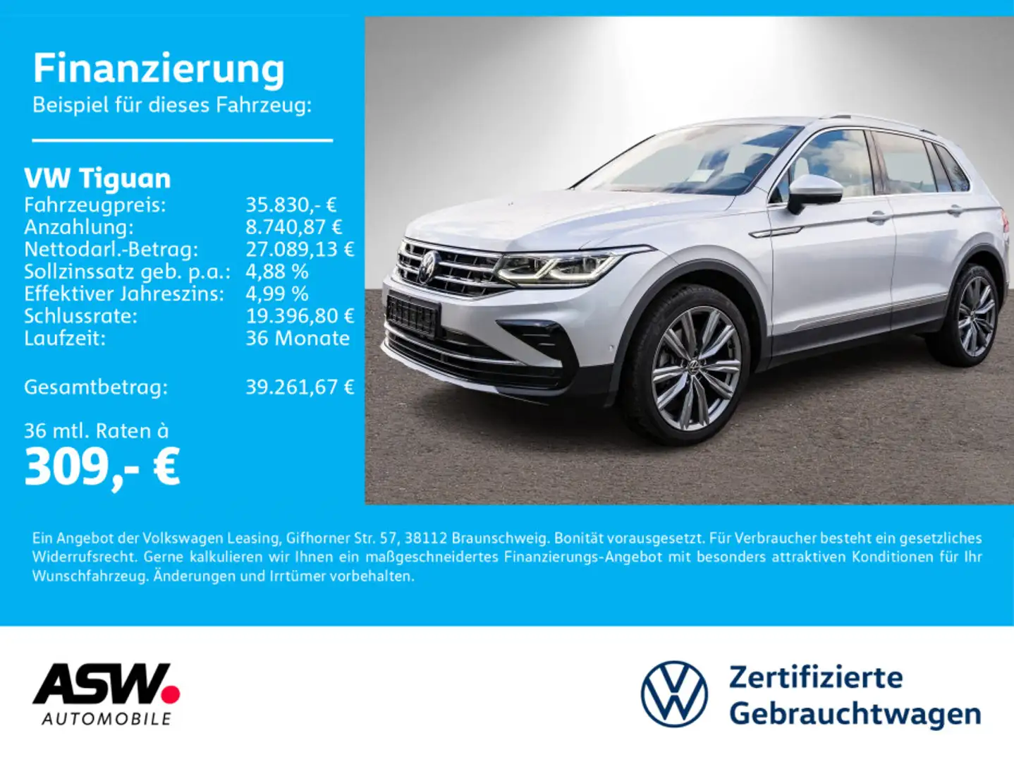 Volkswagen Tiguan Elegance 4Motion 2,0TDI DSG LED NAVI PANO Argent - 1