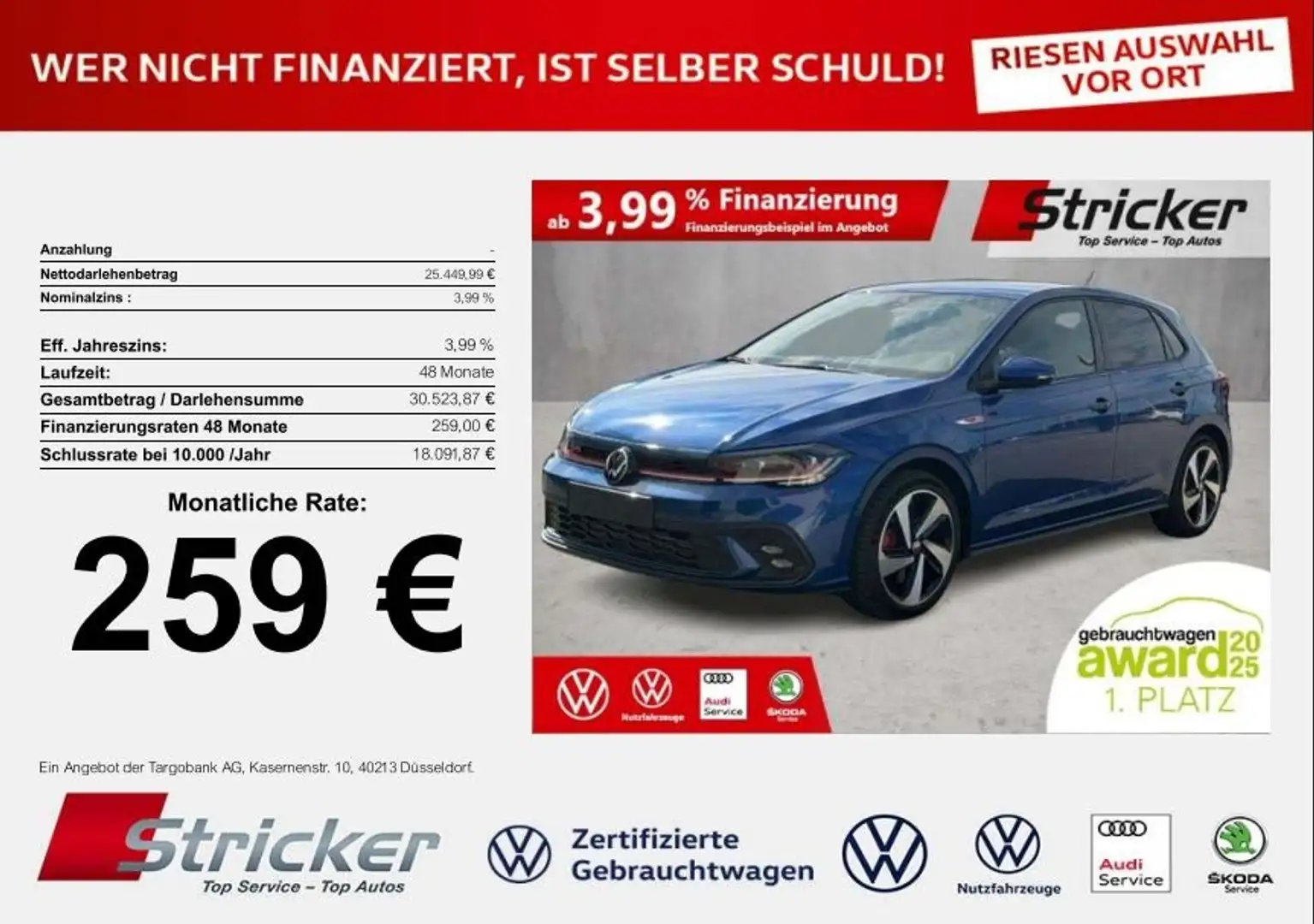 Volkswagen Polo GTI 2.0TSI DSG 259,-ohne Anzahlung ACC App-Connec Blau - 2