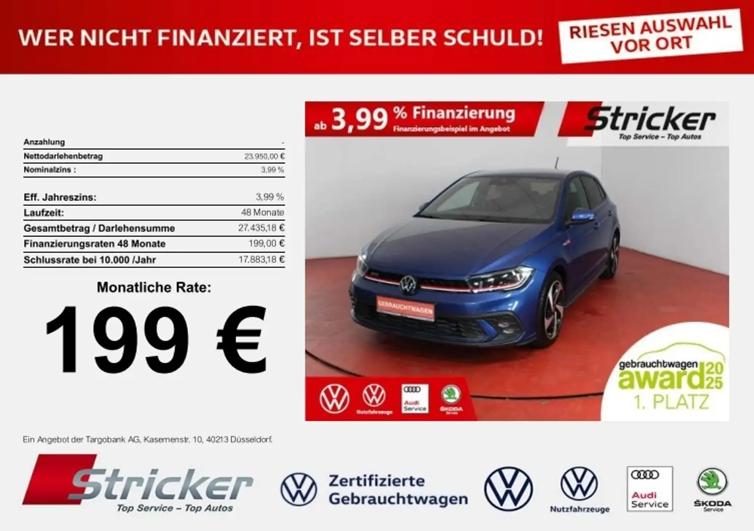 Volkswagen Polo GTI 2.0TSI DSG 199,-ohne Anzahlung ACC App-Connec Blau - 1
