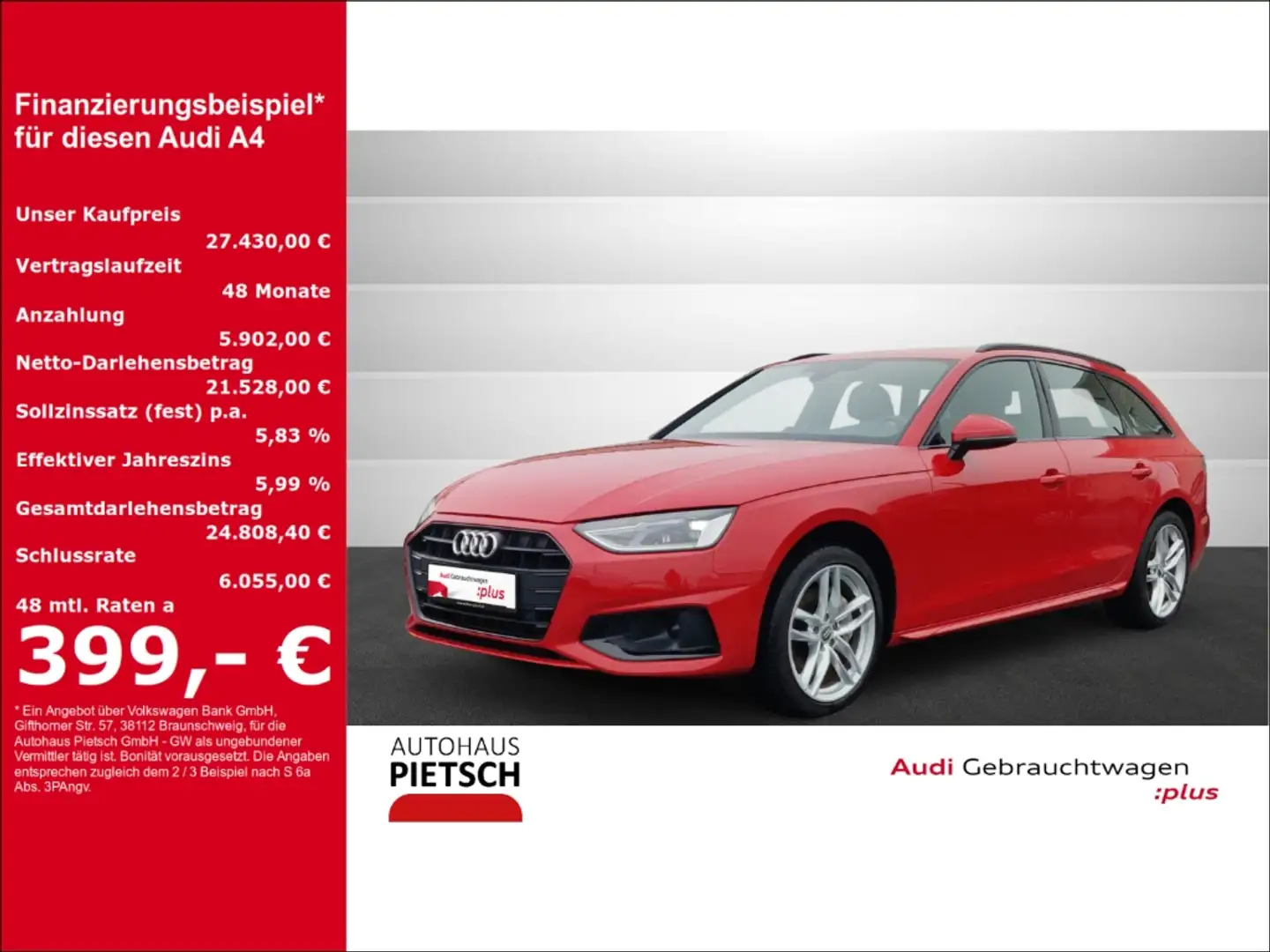 Audi A4 Avant 40 TDI advanced AHK ACC Leder Navi Rot - 1