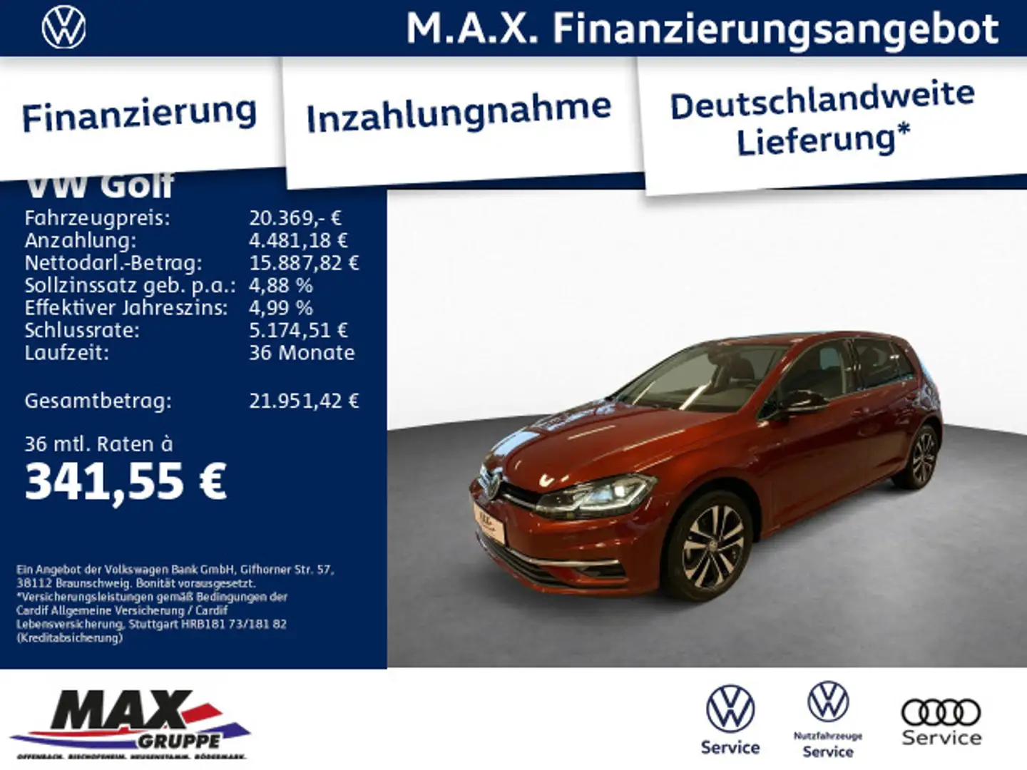 Volkswagen Golf VII 1.5 TSI COMFORTLINE LED+NAVI+STHZ+ACC+P Rojo - 1