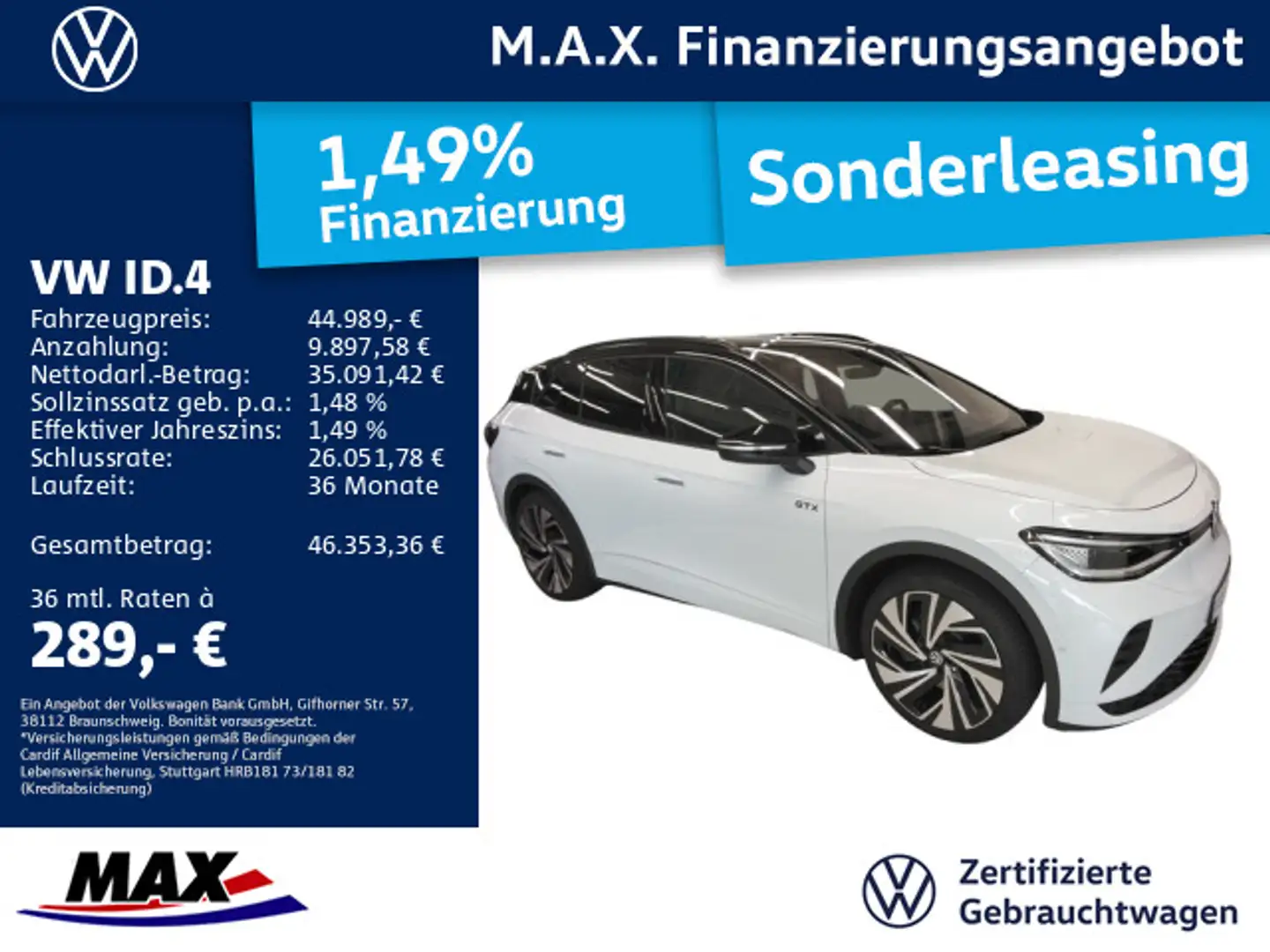Volkswagen ID.4 GTX 4MOTION IQ.LIGHT+AHK+AR HUD+PANO+NAV+WP Weiß - 1