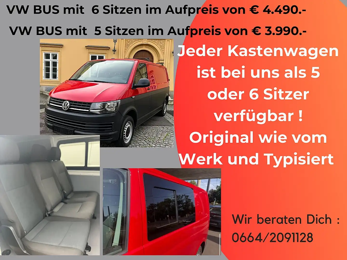 Volkswagen T6 Kombi T6 Doka-Kombi LR 2,0 TDI AHK Komfortsitz Klima ... Rot - 1