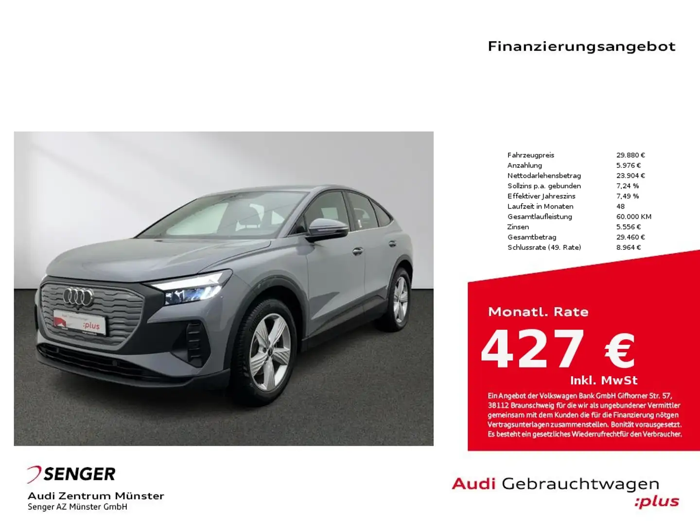 Audi Q4 e-tron Sportback 35 MMI LED Digitalescockpit Grau - 1