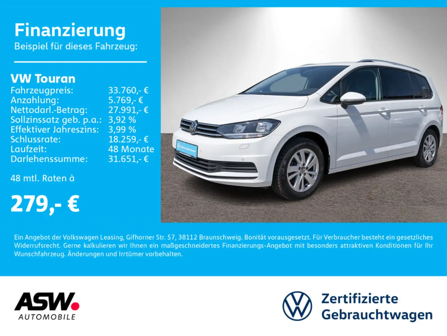Volkswagen Touran Comfortline 1.5TSI DSG Nav RFK ACC AHK 7S Weiß - 1