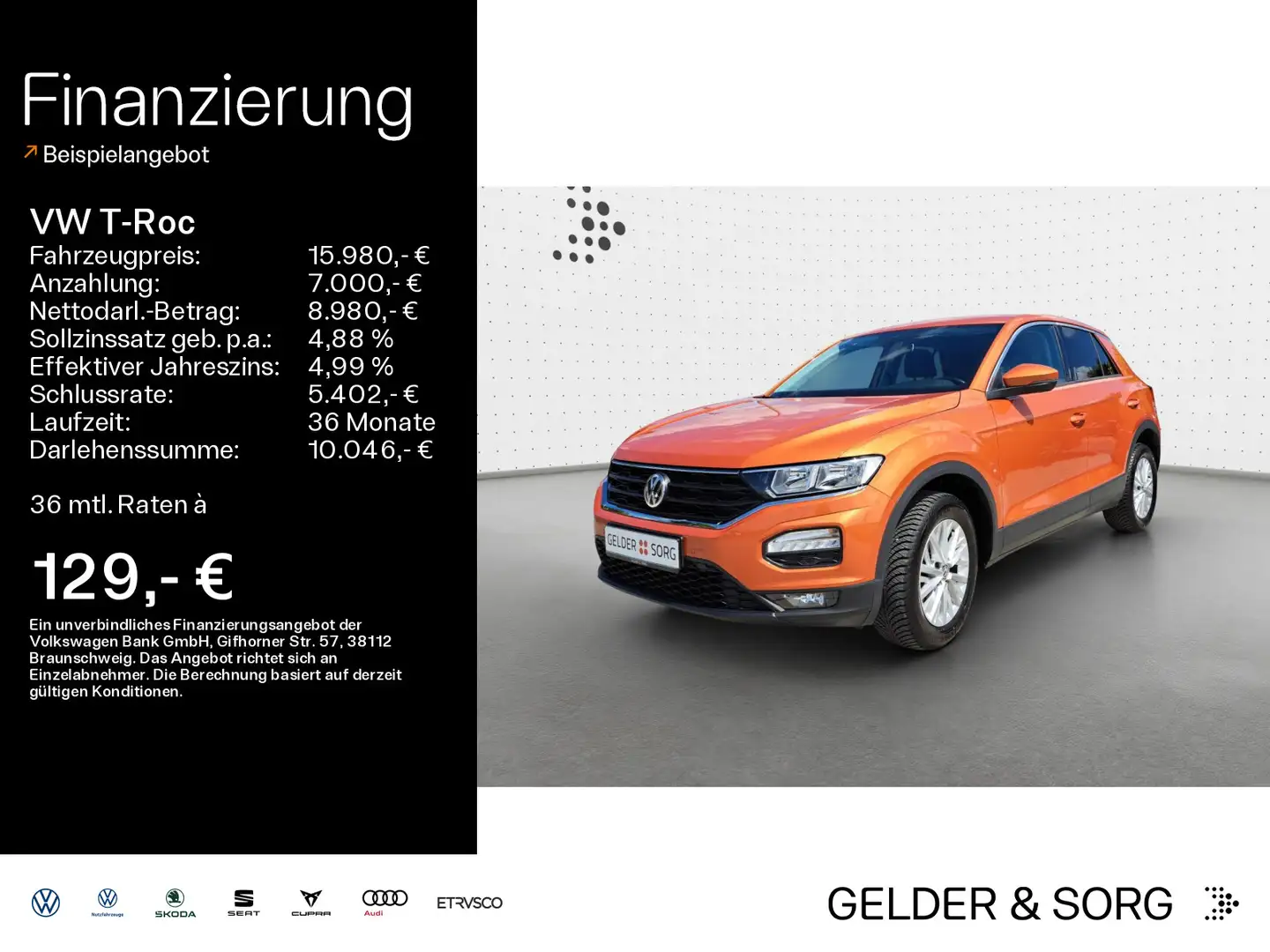 Volkswagen T-Roc T-ROC 1.0 TSI 16Z*NAVI*KLIMA*SHZ*LANEASSIST Arancione - 1