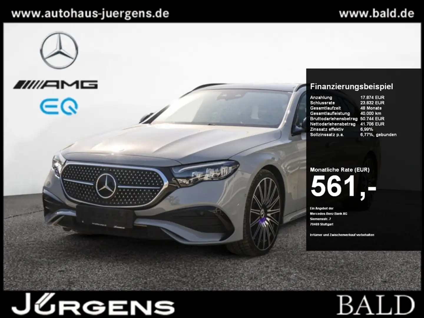 Mercedes-Benz E 220 d T AMG-Sport/360/Pano/AHK/Night/Distr/21" Grijs - 1
