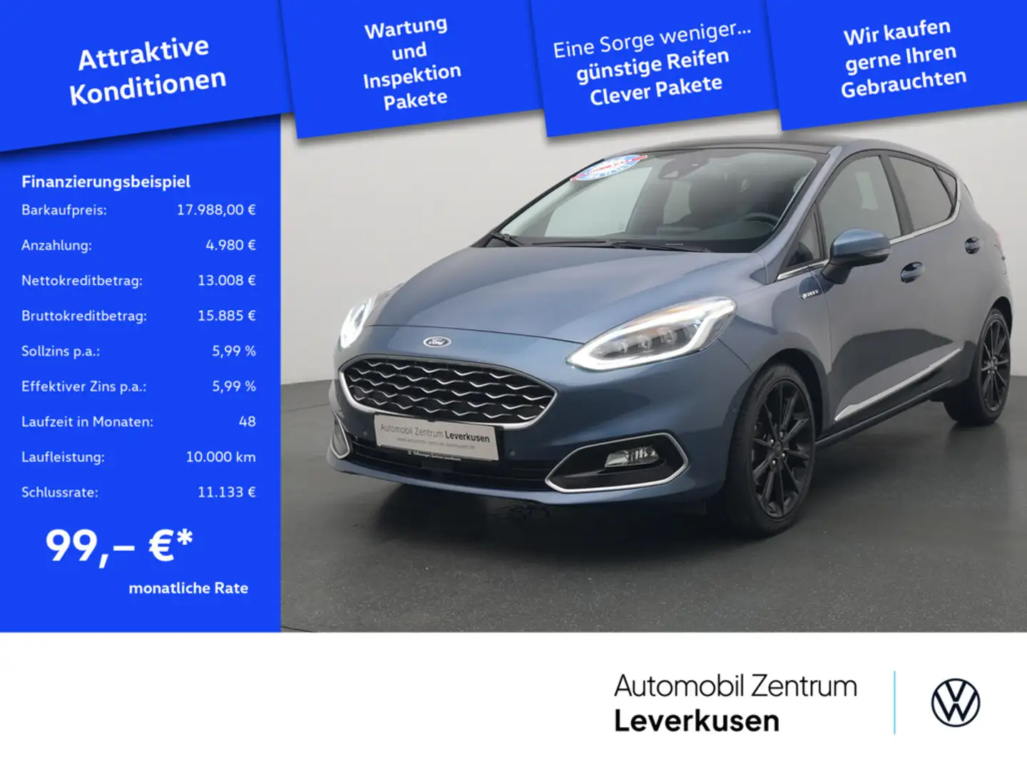 Ford Fiesta 1.0 EcoBoost Vignale PANO LED B&O KAM Blau - 1