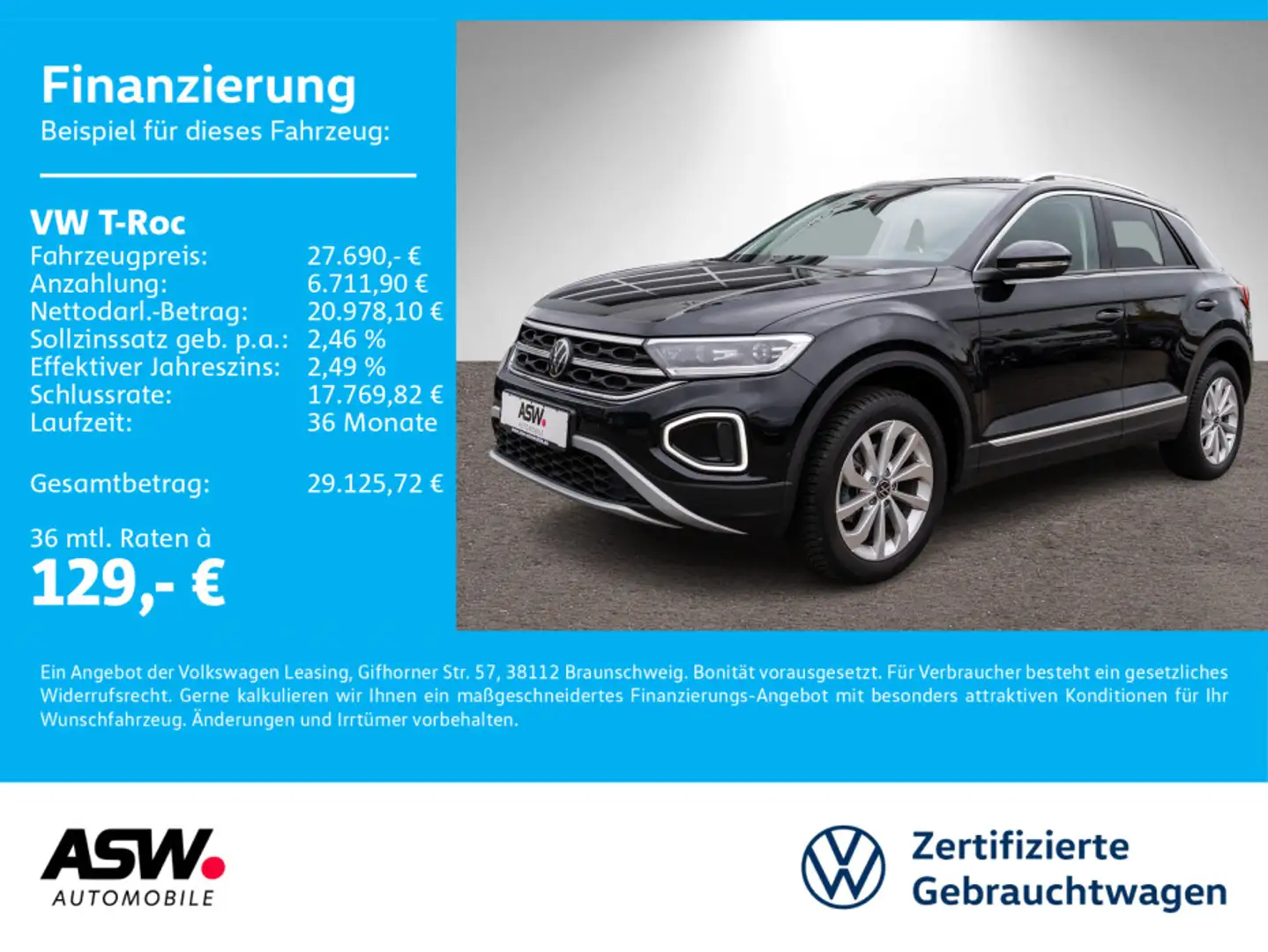 Volkswagen T-Roc T-ROC Style 1.5 TSI DSG Navi LED ACC SHZ PDC AHK Schwarz - 1