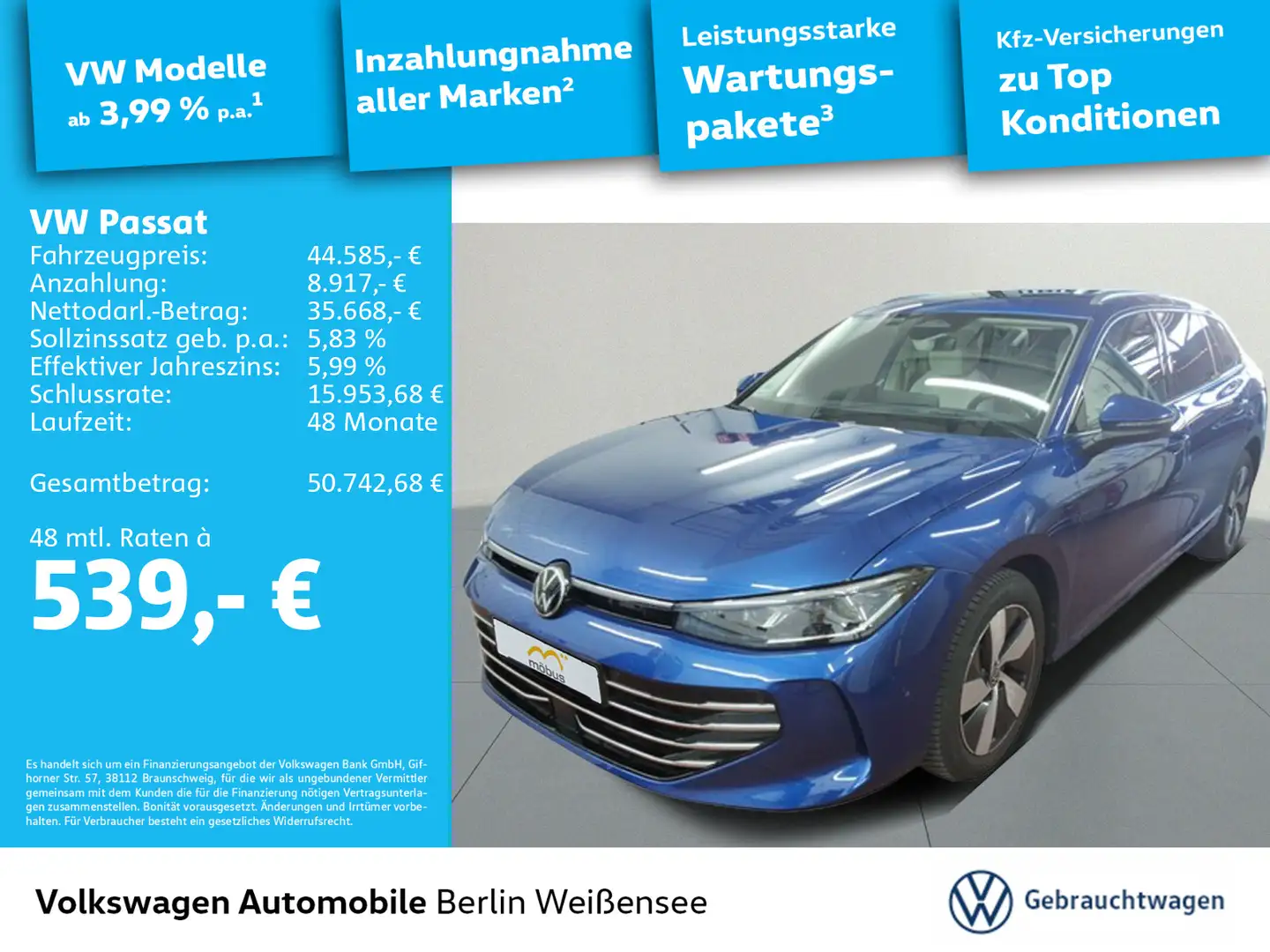Volkswagen Passat Variant Passat 2.0 TDI Elegance 4Motion *DSG*AHK*APP*NAV Blau - 1