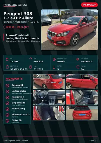 Peugeot 308 sw 1.2 e THP Allure Automatik El.Sitze StzHzg