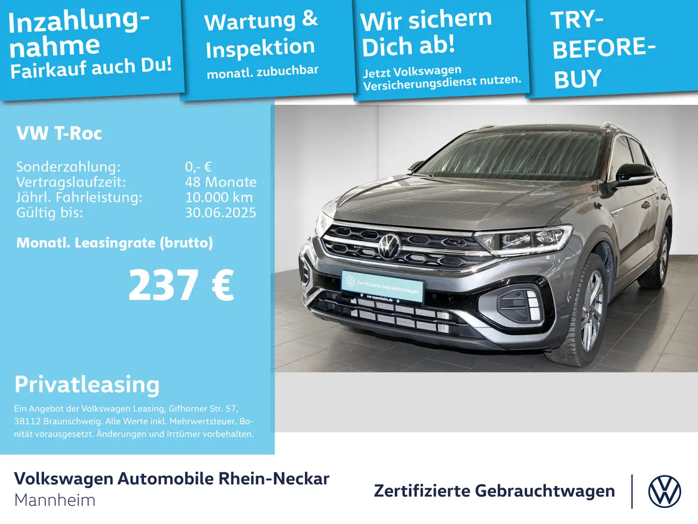 Volkswagen T-Roc 2.0 TDI R-Line DSG AHK Navi Kamera uvm Grau - 1