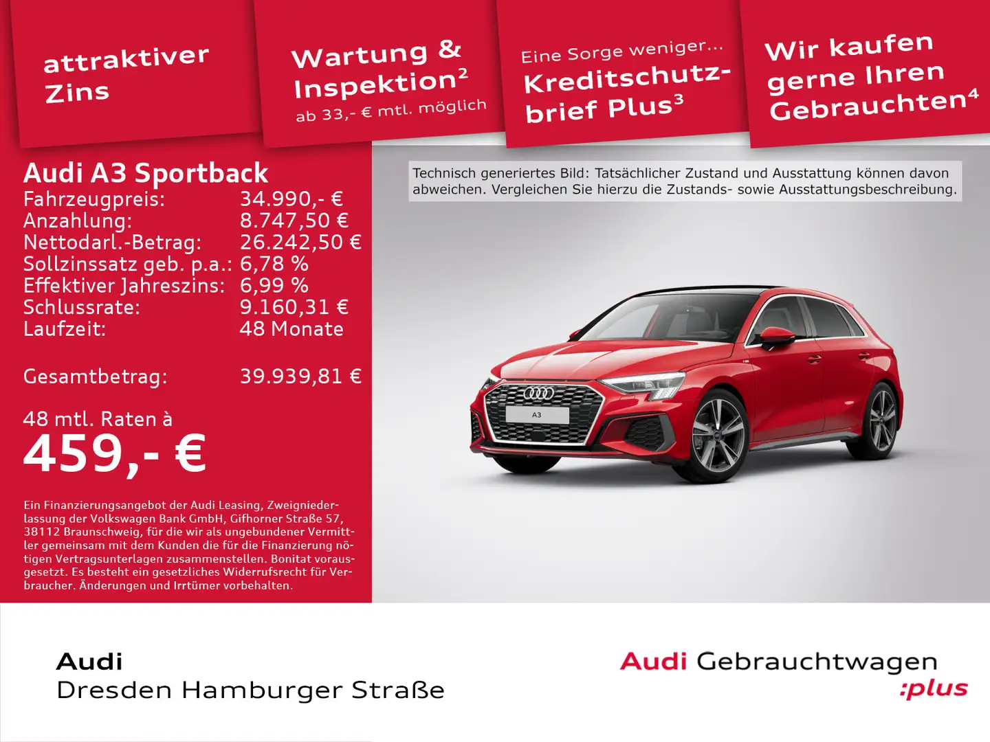 Audi A3 40TFSI S line qua. Matrix Pano AHZV Rot - 1