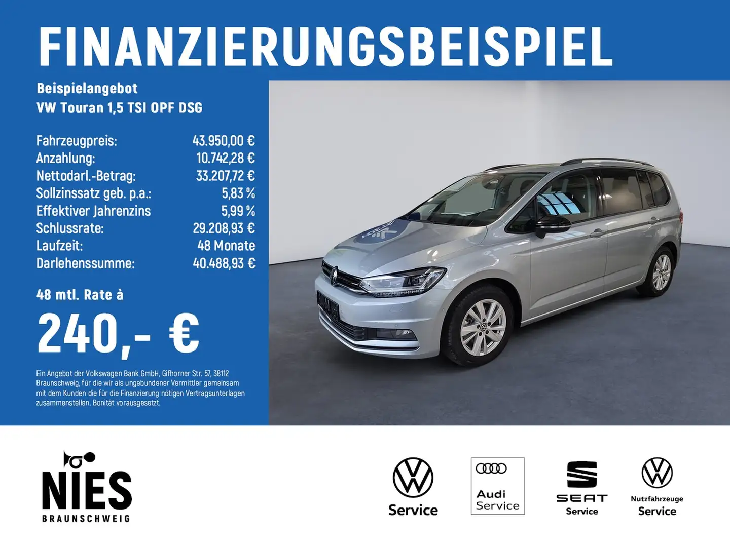 Volkswagen Touran 1,5 TSI OPF DSG Highline NAVI+ACC+AHK+KEYLESS Silber - 2