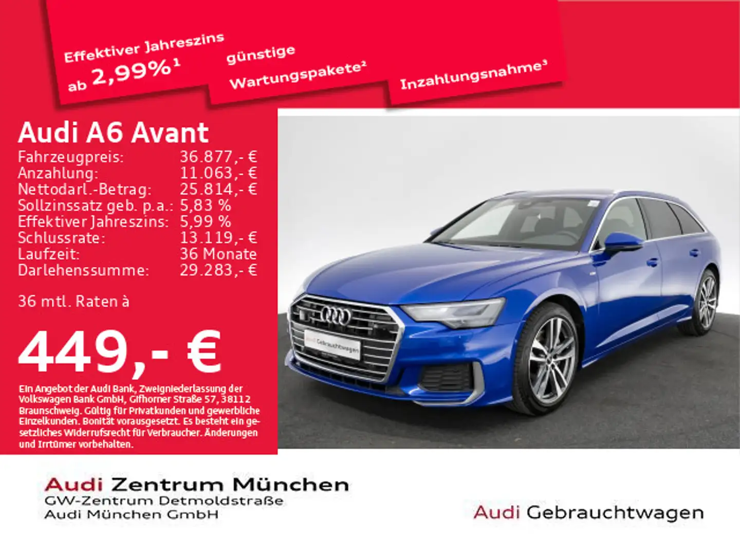 Audi A6 45 TFSI S tronic sport S line Navi+/Kam Blauw - 1