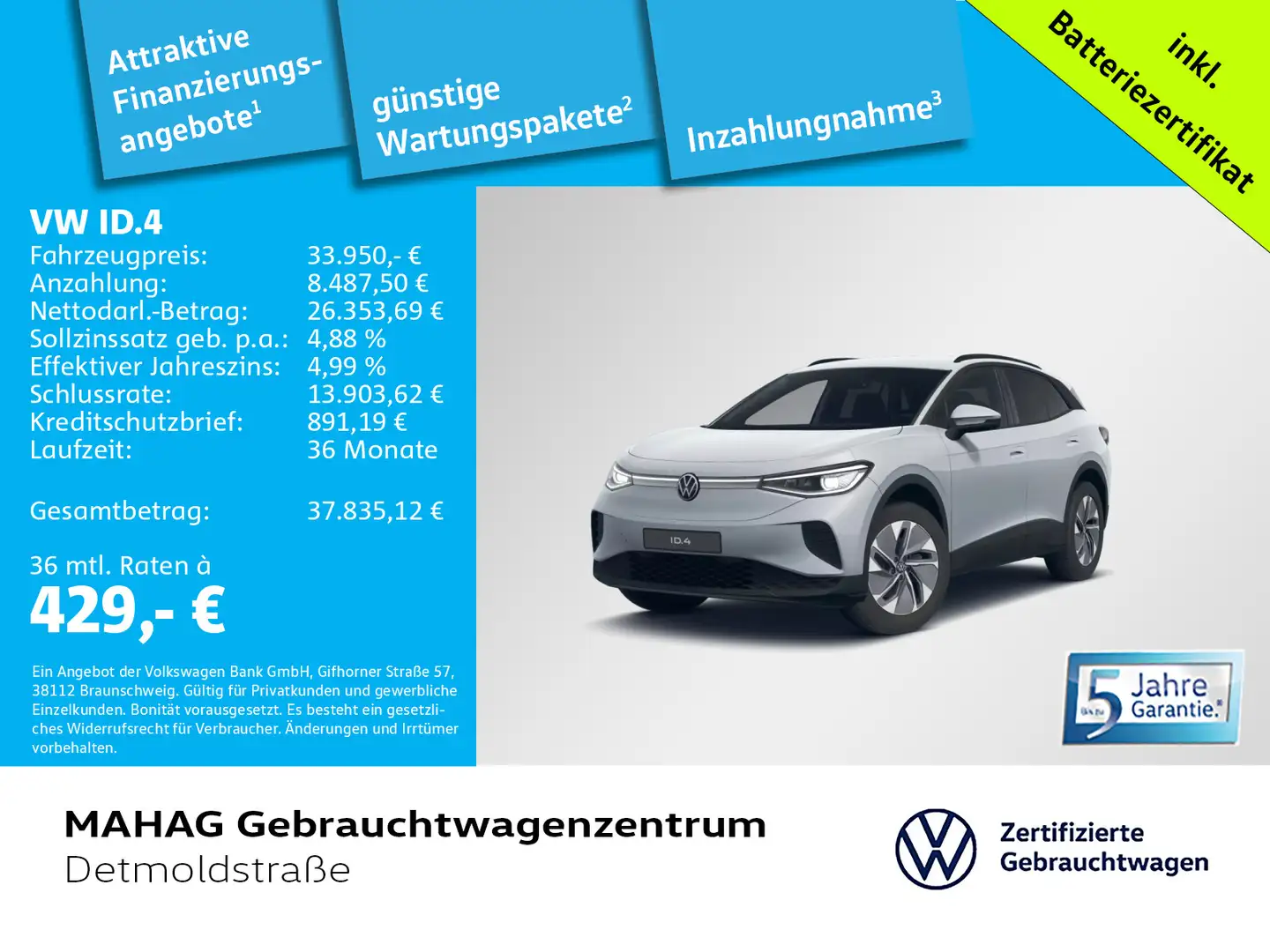 Volkswagen ID.4 Pure 55 kWh Wärmepu CCS IQ.Light Navi ParkP Silber - 1