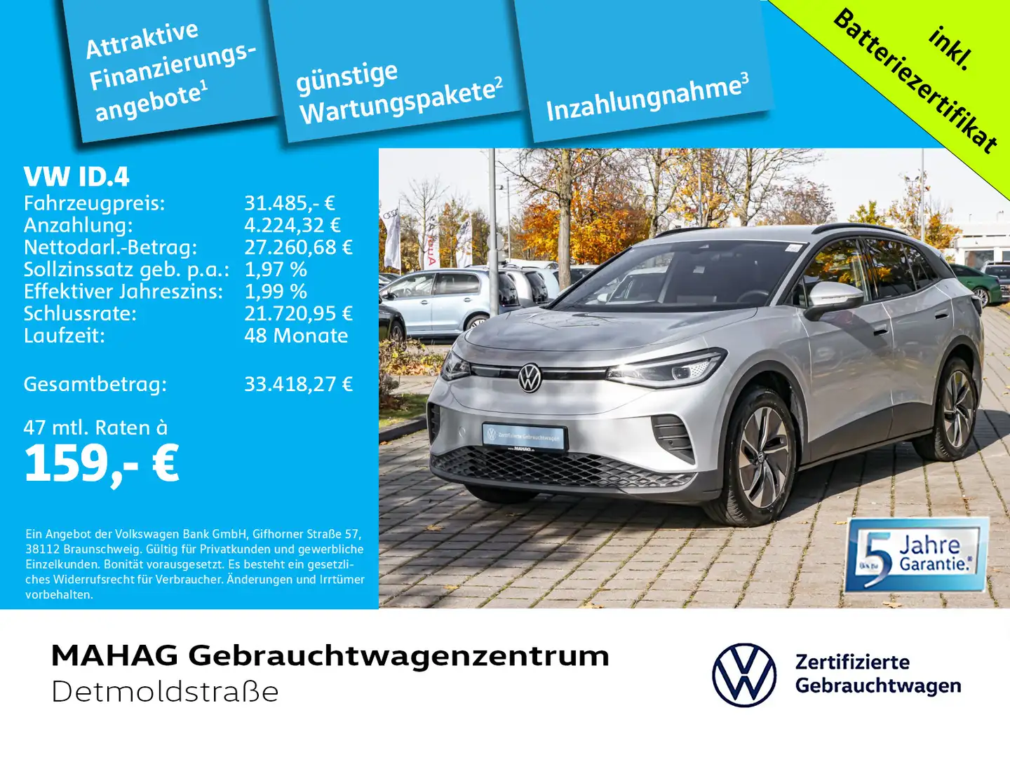 Volkswagen ID.4 Pure 55 kWh Wärmepu CCS IQ.Light Navi ParkP Silber - 1