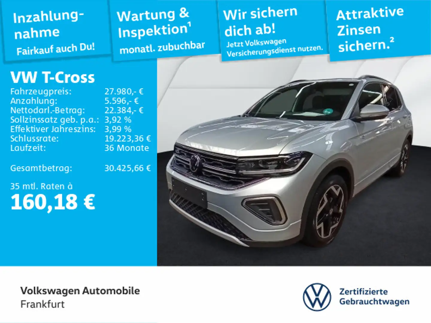 Volkswagen T-Cross 1.5 TSI DSG R-Line Navi IQ.Light DAB+ Fr Silber - 1