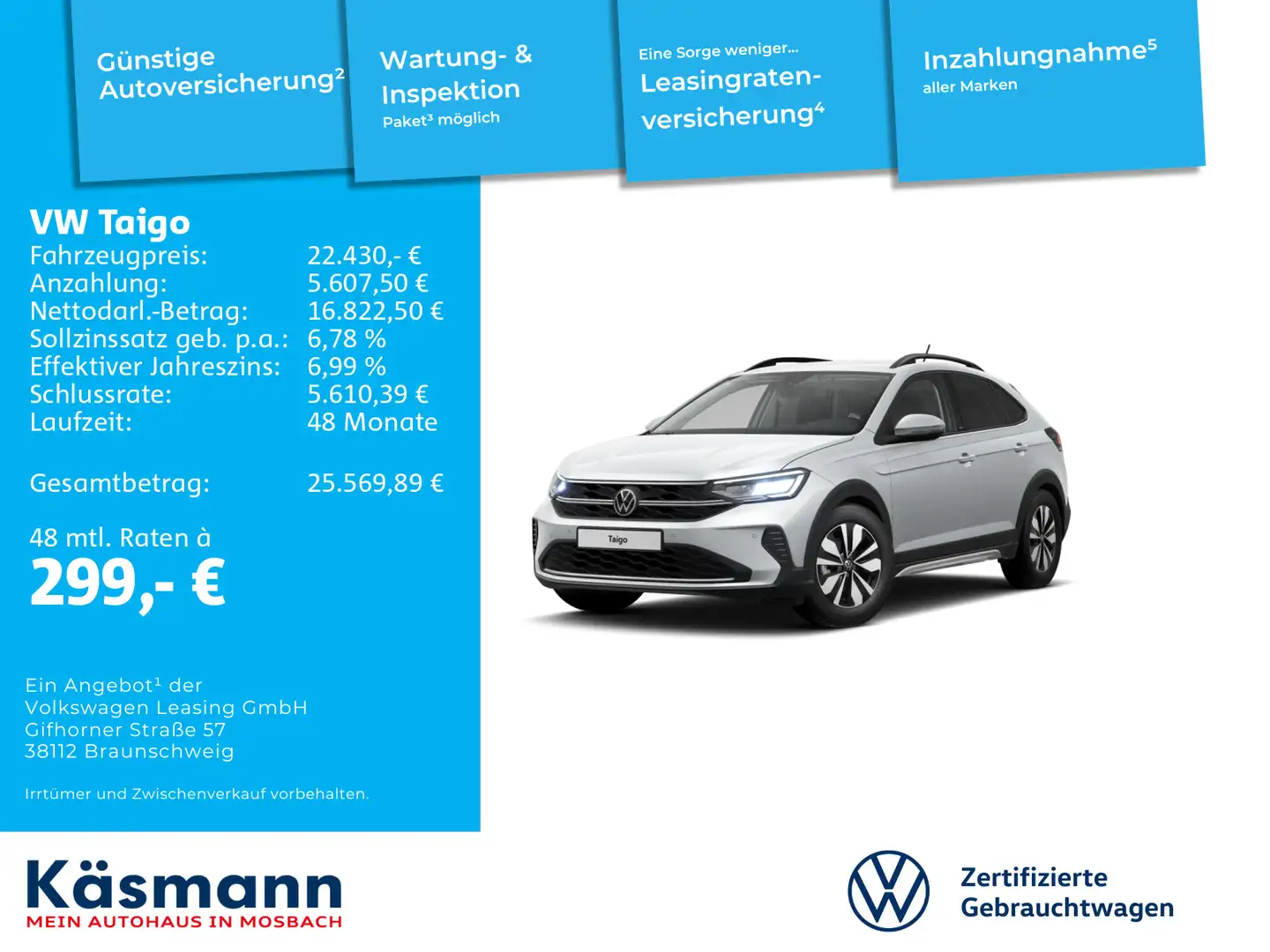 Volkswagen Taigo Move 1.0TSI DSG NAVI KAM LED SHZ ACC Silber - 2