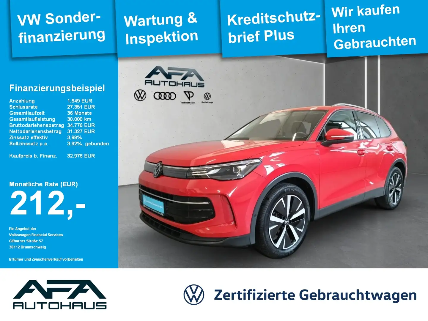 Volkswagen Tiguan 1.5 eTSI Life DSG AHK*NAV*LED*ACC*App-Con. Rosso - 1