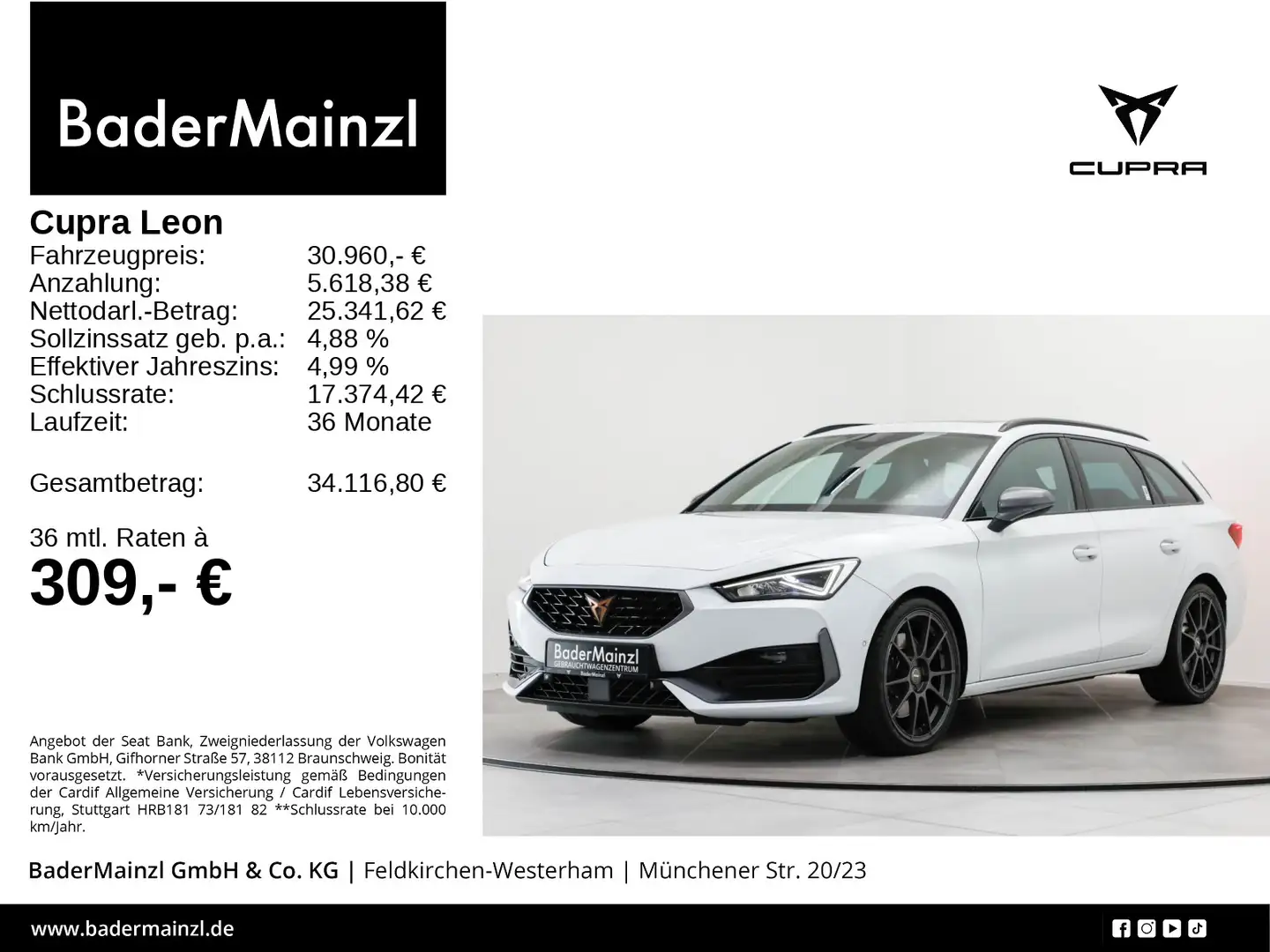 SEAT Leon ST 2.0 TSI 4D DSG VZ Pano Beats Kamera SHZ Weiß - 1