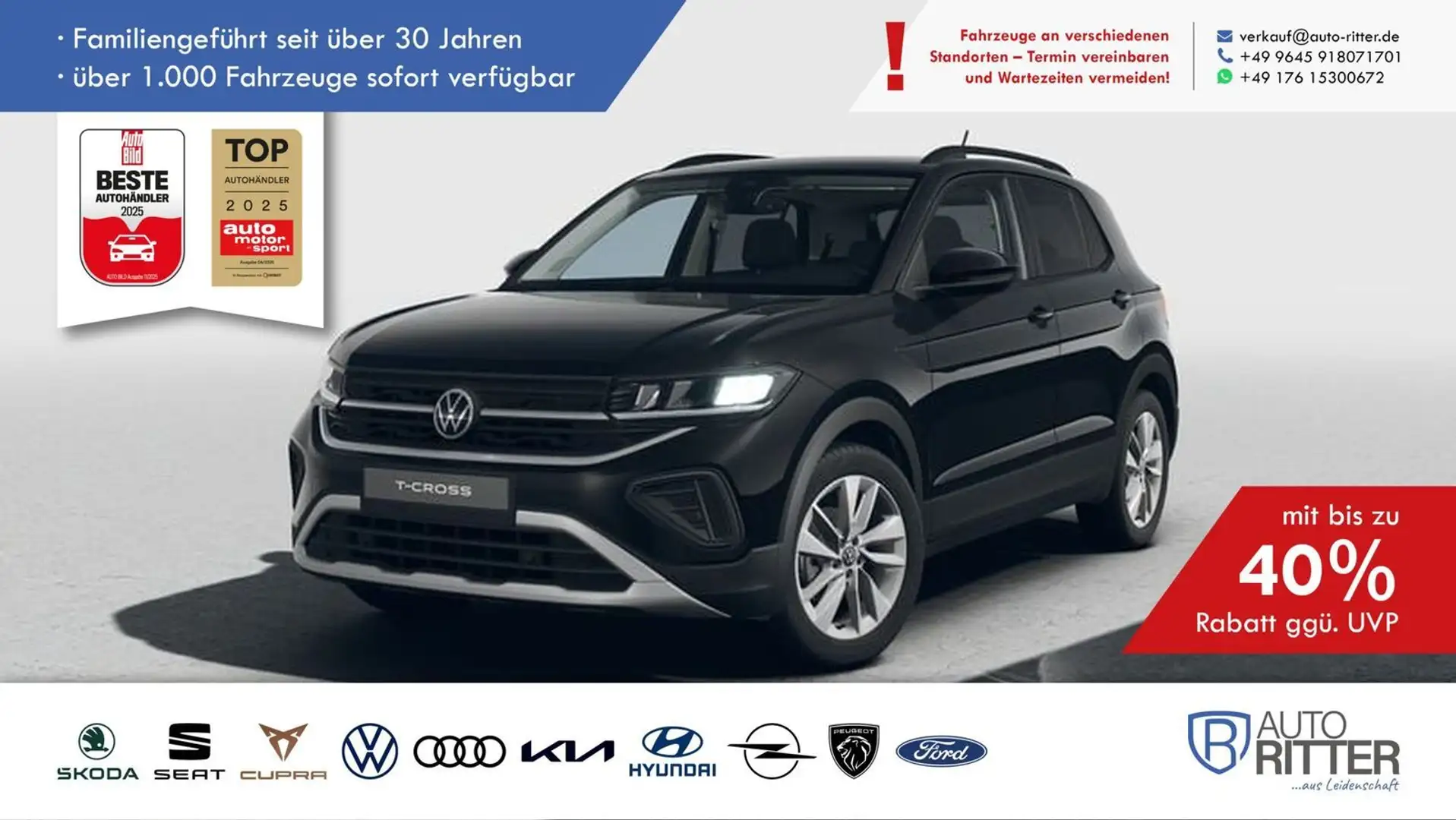 Volkswagen T-Cross Prime ACC|RFK|Carplay|Klima|PDC|SHZ|DAB Noir - 1