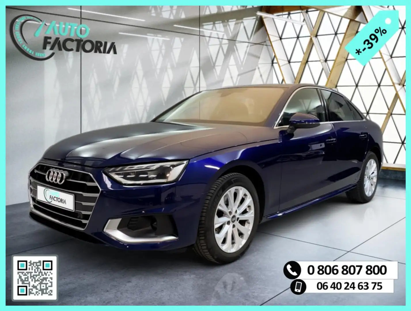 Audi A4 Berline -39% 30 TDI 136CV BVA+GPS+CAM+LED+OPTS Azul - 1