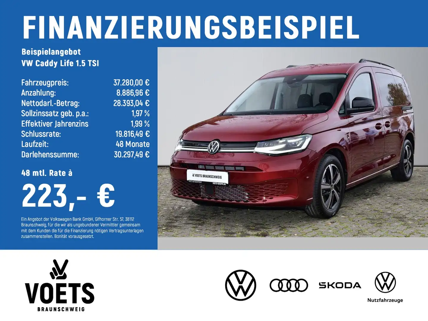 Volkswagen Caddy Life 1.5 TSI NAVI+KEYLESS+TRAVEL-ASSIST Rosso - 2
