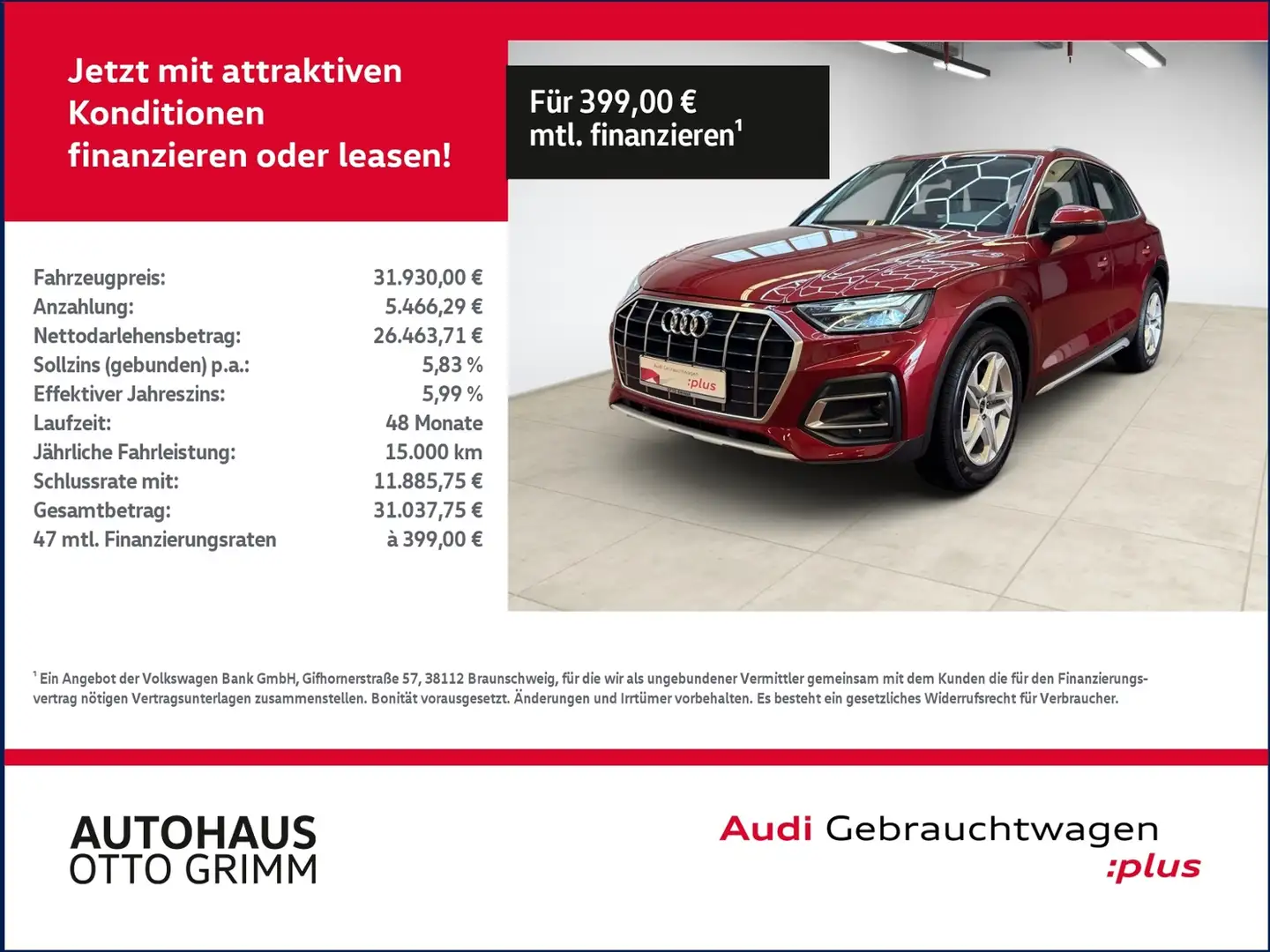 Audi Q5 35 TDI advanced KLIMA LED NAVI LEDER ALU Rouge - 1