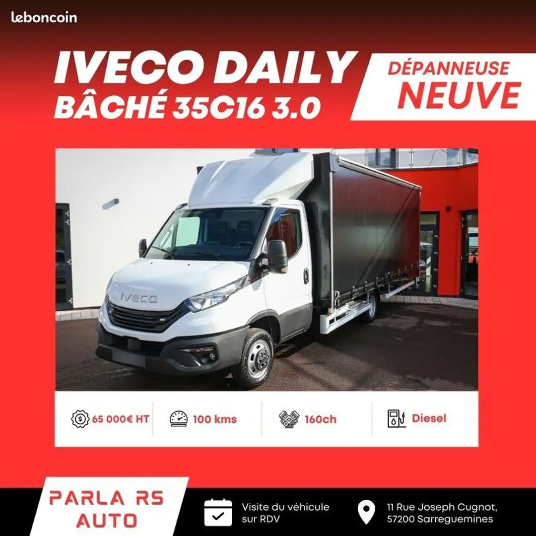 Iveco Daily 35C16 3.0 160ch porte voiture neuve bâchée roues jumelées Blanc - 1