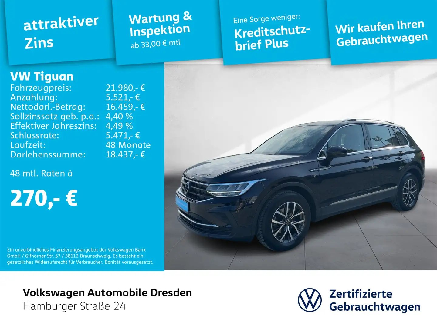 Volkswagen Tiguan Life 1.5 TSI LED ACC PDC KEYLESS Schwarz - 1