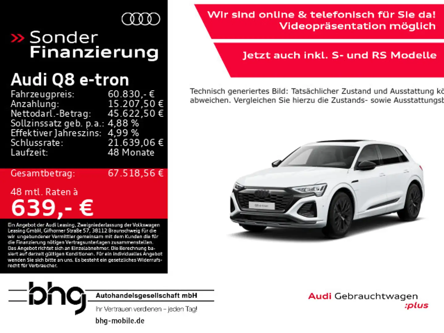 Audi Q8 e-tron 55 quattro S-Line AHK Pano Virtual Weiß - 1