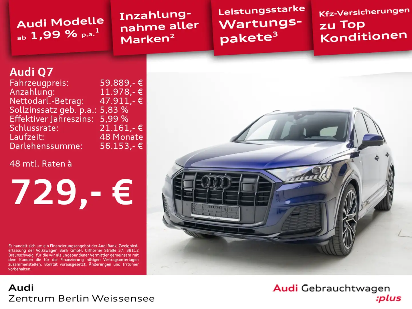Audi Q7 50 TDI S-TRO*S-LINE*QUA*HUD*MATRIX*B&O*AHK*36 Blau - 1