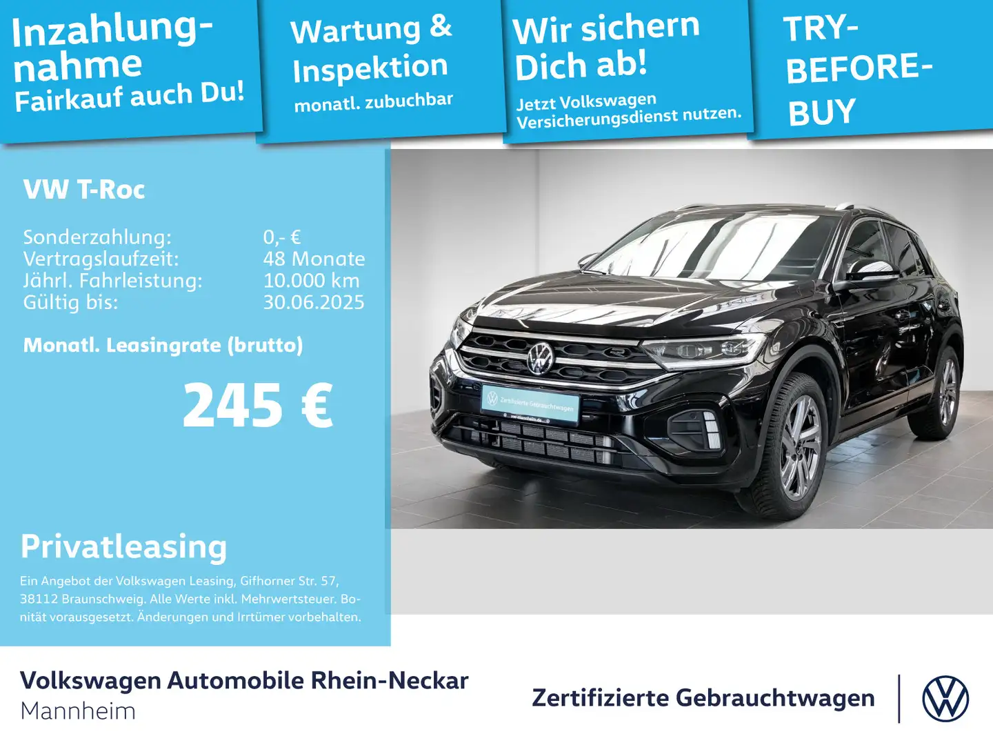 Volkswagen T-Roc 2.0 TDI R-Line DSG Navi AHK Kamera uvm Schwarz - 1
