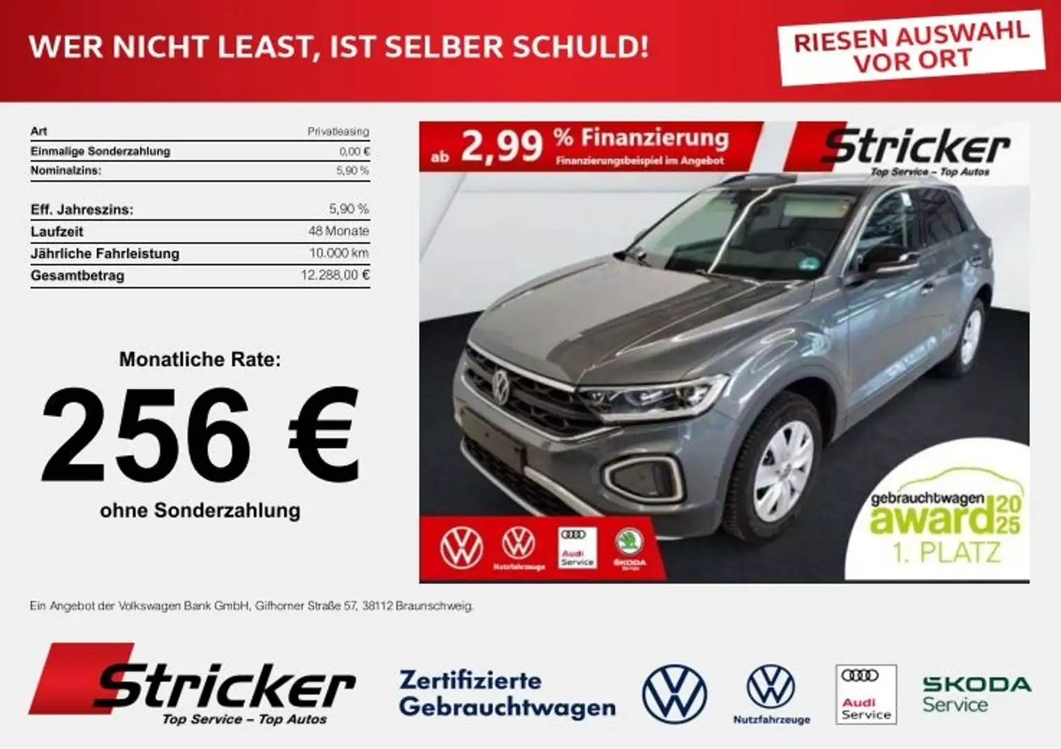 Volkswagen T-Roc Goal 2.0TDI 208,-ohne Anzahlung Travel App-Connec Grau - 2