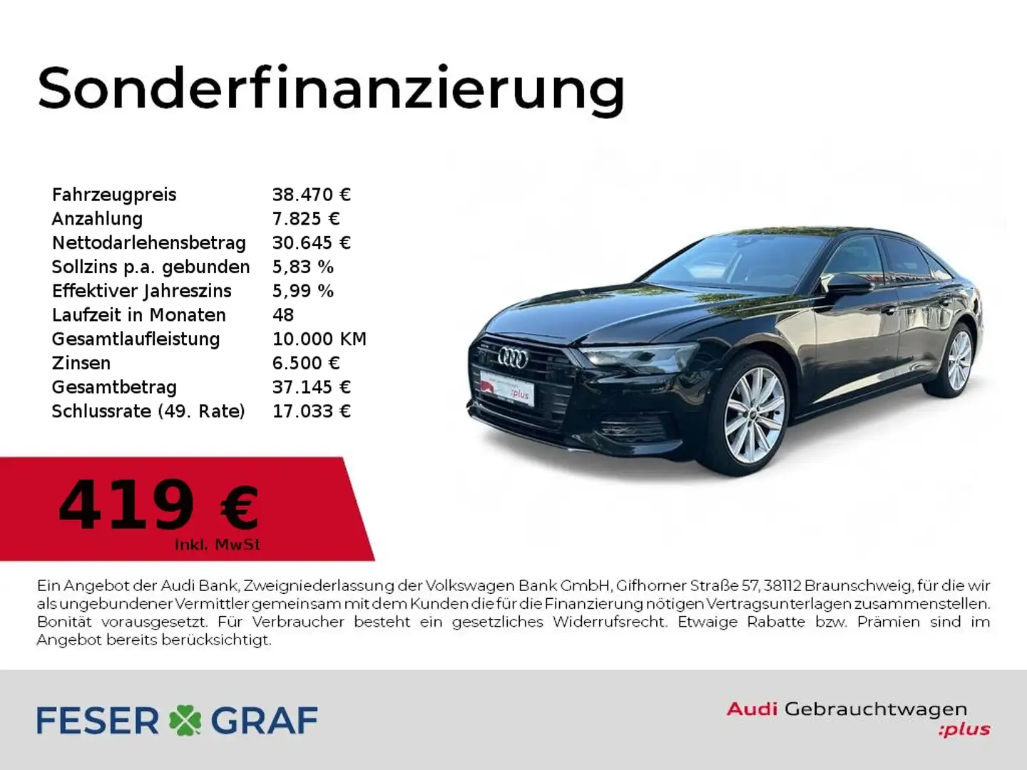 Audi A6 Limousine 45TFSI quattro design Kamera/VC+/Memory Schwarz - 1
