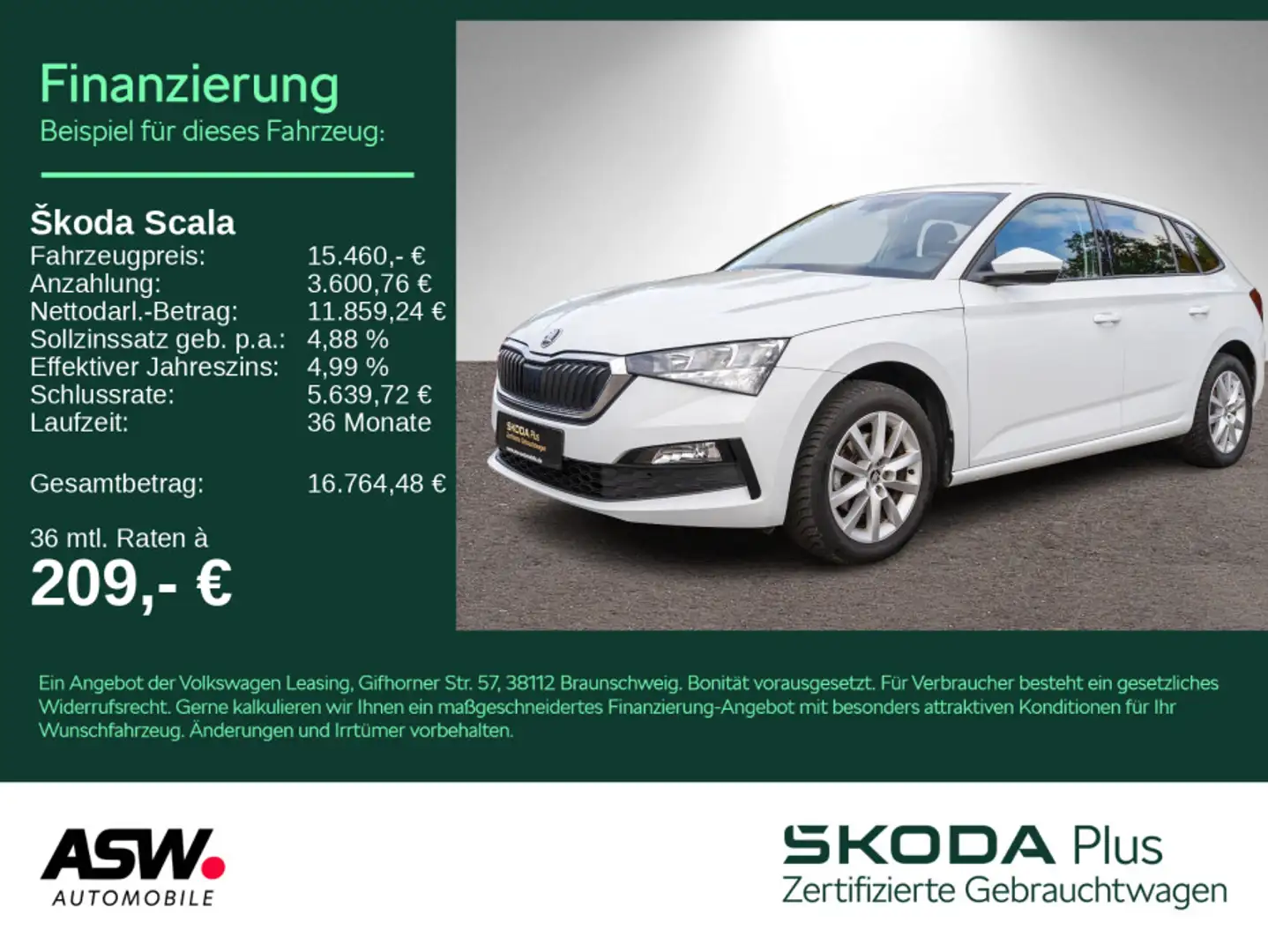 Skoda Scala Ambition 1.0 TSI LED RFK SHZ GRA SmartLink Blanc - 1