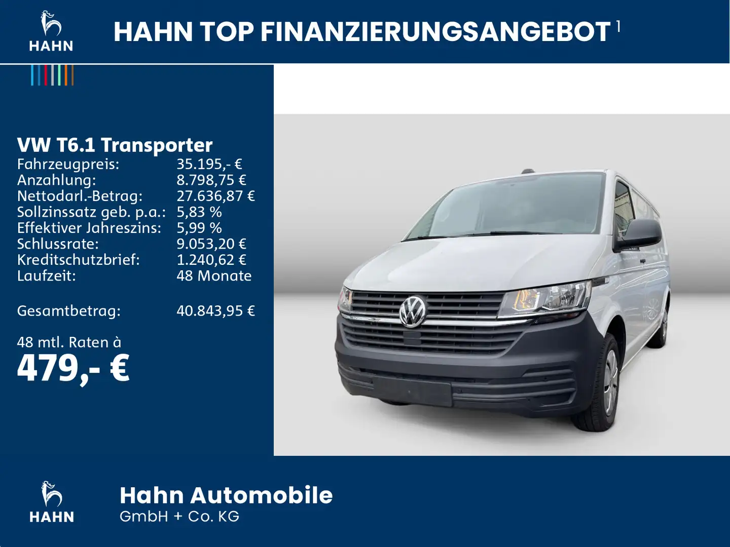 Volkswagen T6.1 Transporter T6.1 Kasten lang L2H1 2.0TDI AHK Heckflügeltüren Weiß - 2