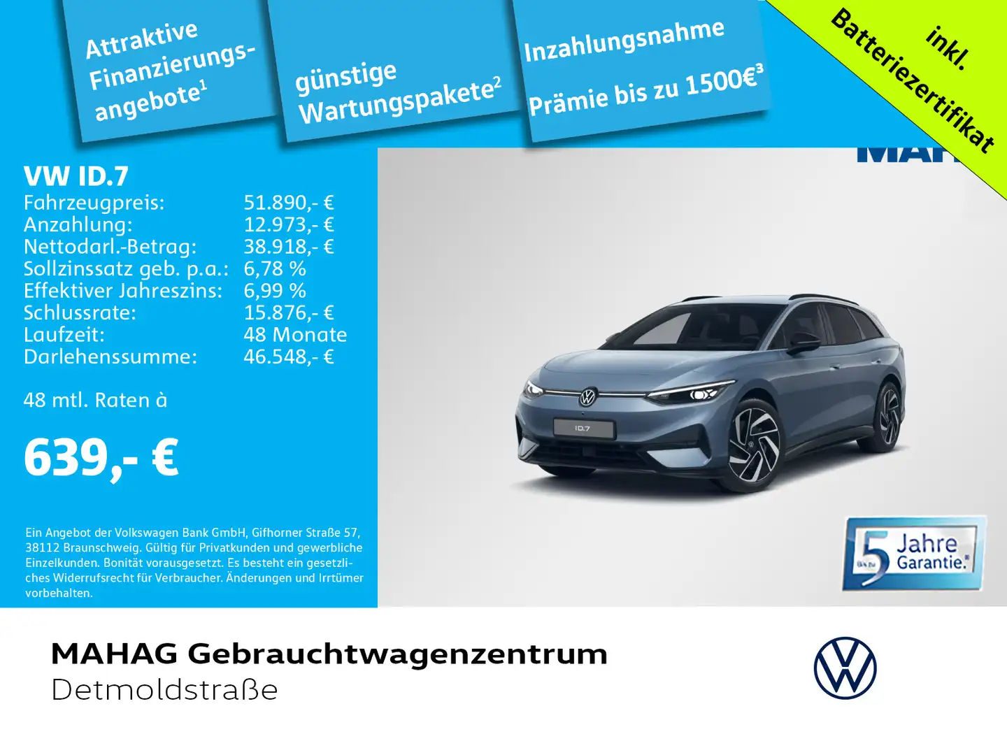 Volkswagen ID.7 Tourer Pro 210kW IQ.LIGHT Wärmepumpe IQ.DRI Blau - 1