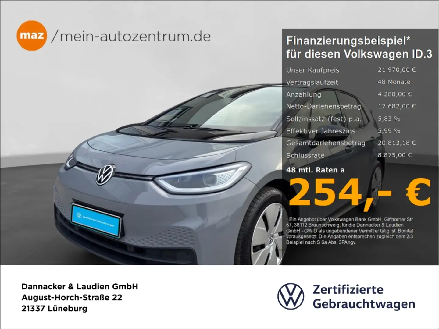 Volkswagen ID.3 Pro Family 62 kWh 107 kW Matrix-LED Pano Navi Sitz Grau - 1
